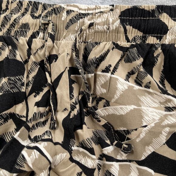 Royalty For Me Pants Womens Large Tan Tropical Leaf Wide Straight Leg Rayon - Picture 2 of 16